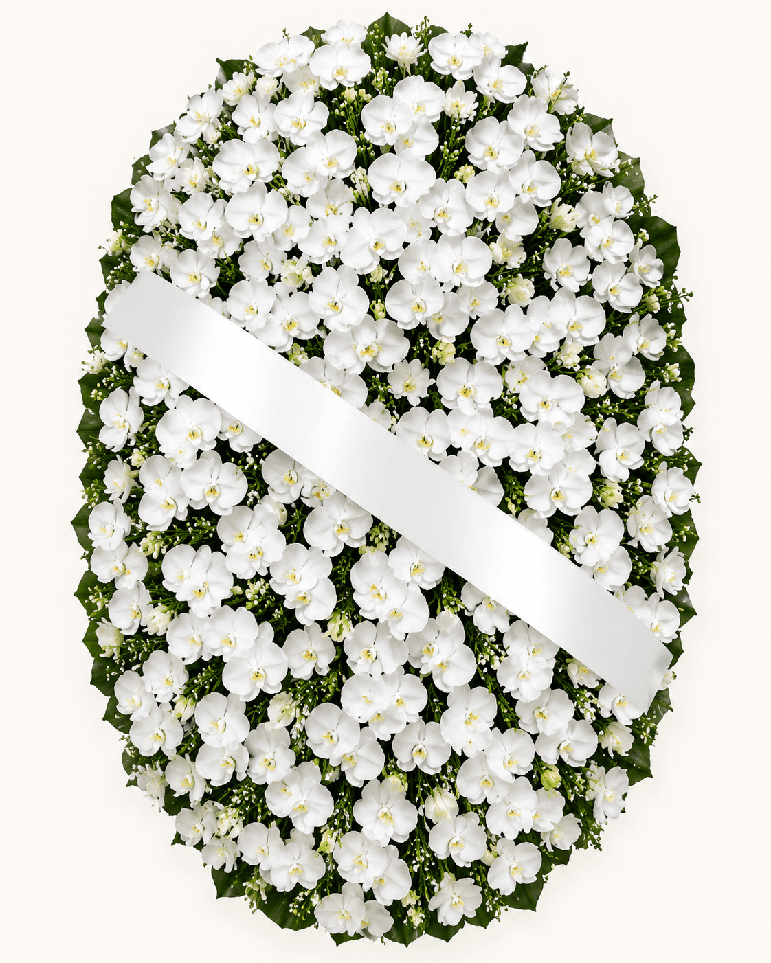 Coroa de Flores Suprema Inteira de Orquídeas Brancas